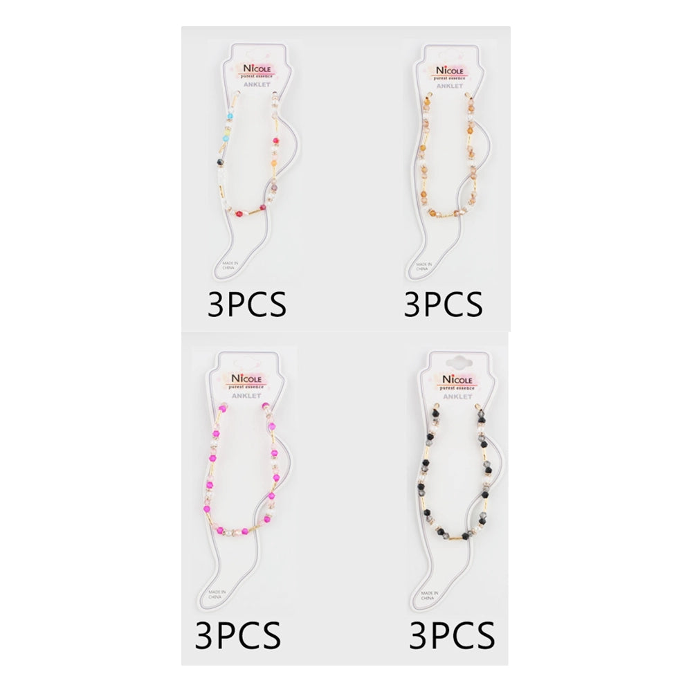 Delicate Multi-Strand Beaded Anklet - Boho Gold Tone Ankle Bracelet for Women