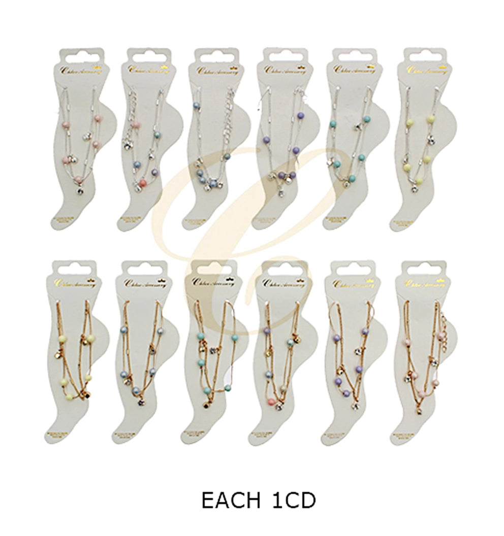 Elegant Pastel Beaded Double-Layer Anklet | Foot Chain Jewelry