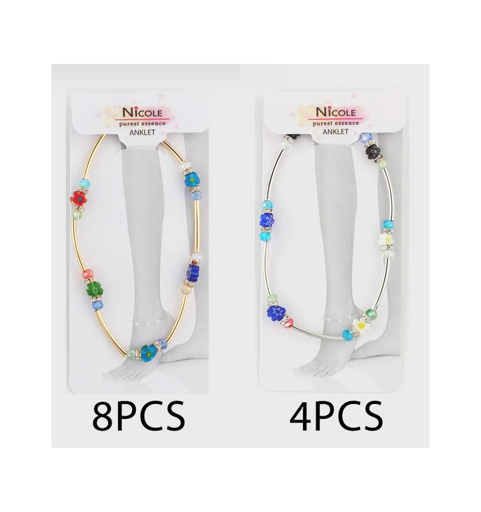 Multi-Color Beaded Gold-Tone Anklet