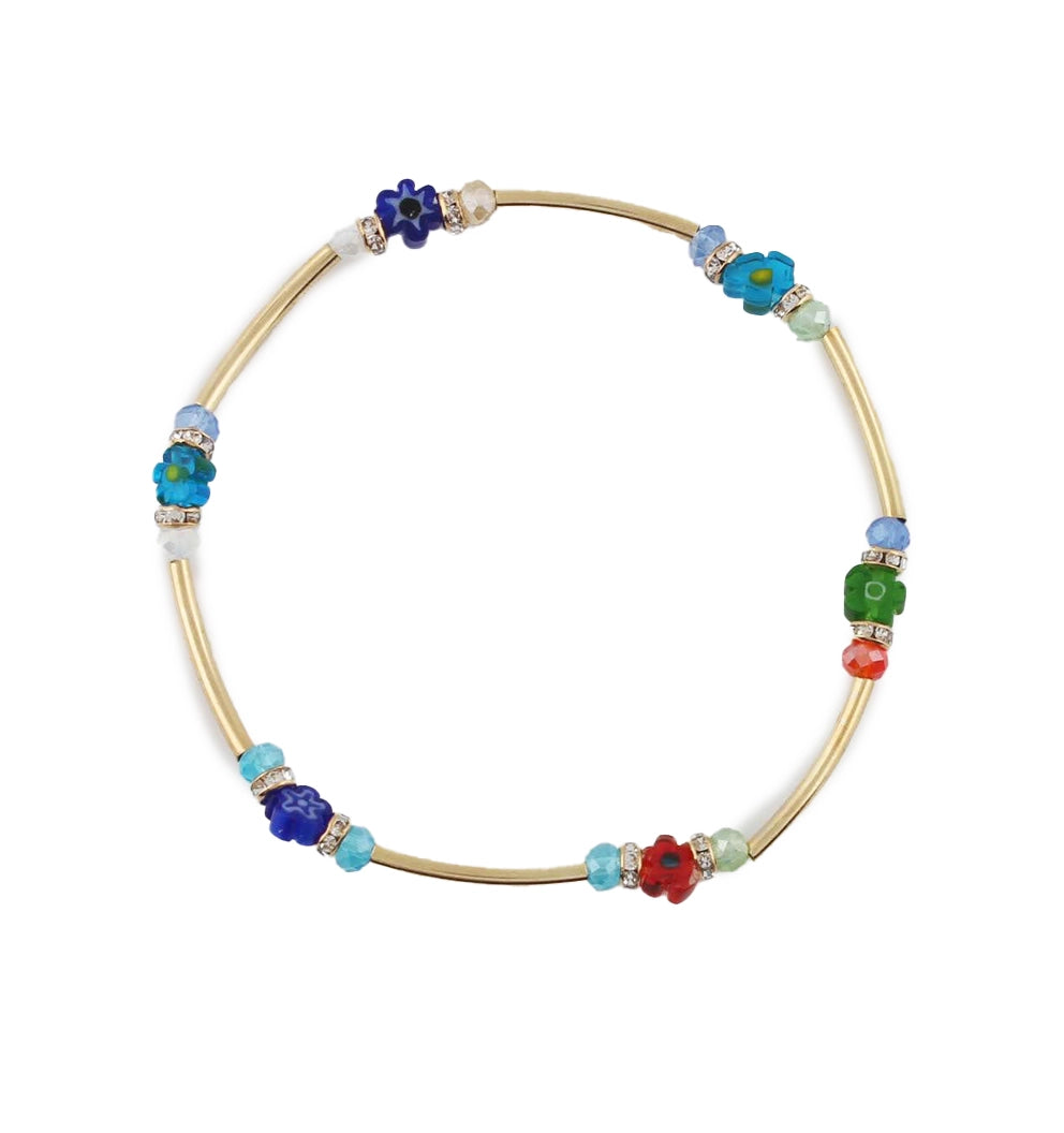 Multi-Color Beaded Gold-Tone Anklet