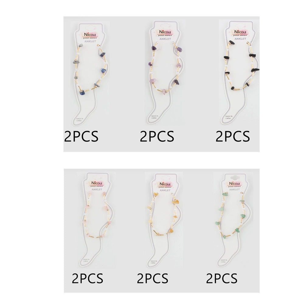 Stunning Natural Gemstone Chip Anklet - Gold Tone Chain Ankle Bracelet