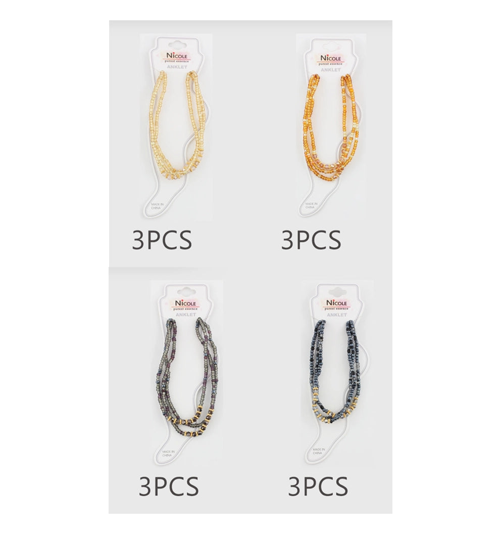 Dainty Beaded Anklet Set by Nicole - 3-Piece Sparkle!