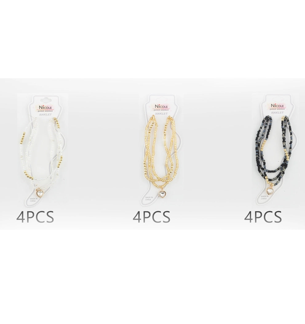 Chic Layered Beaded Anklet Set