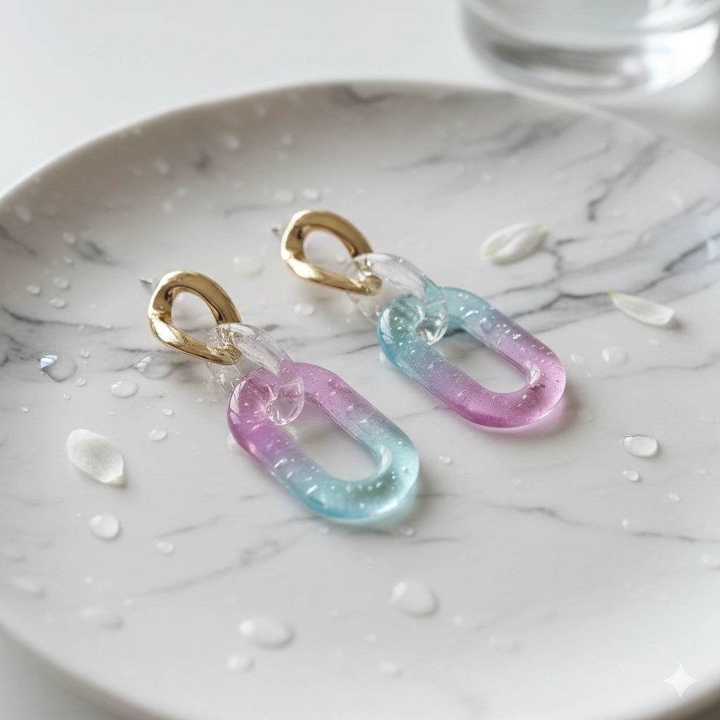 Ombre Resin Link Dangle Earrings | Gradient Acrylic Drop Statement Jewelry