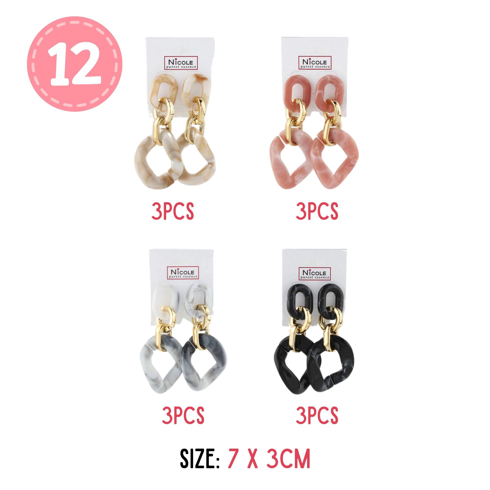Marbled Resin Link Drop Earrings | Retro Acrylic Chain Statement Jewelry