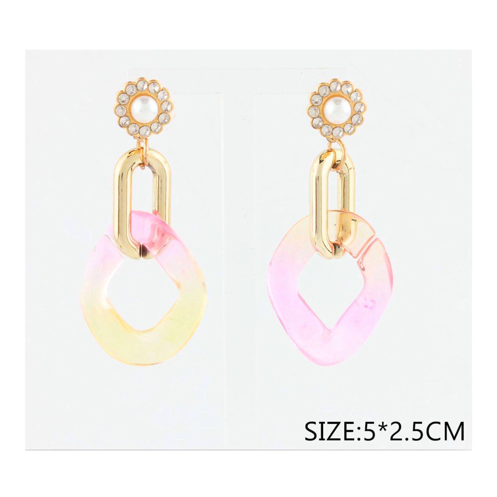 Iridescent Link Dangle Earrings | Pearl Stud Statement