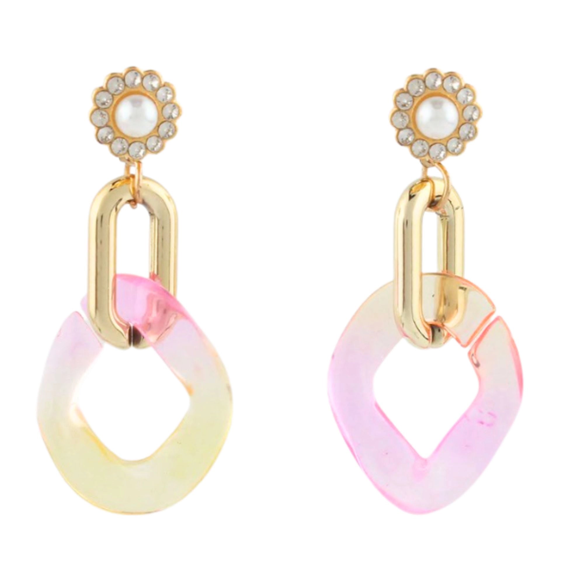 Iridescent Link Dangle Earrings | Pearl Stud Statement