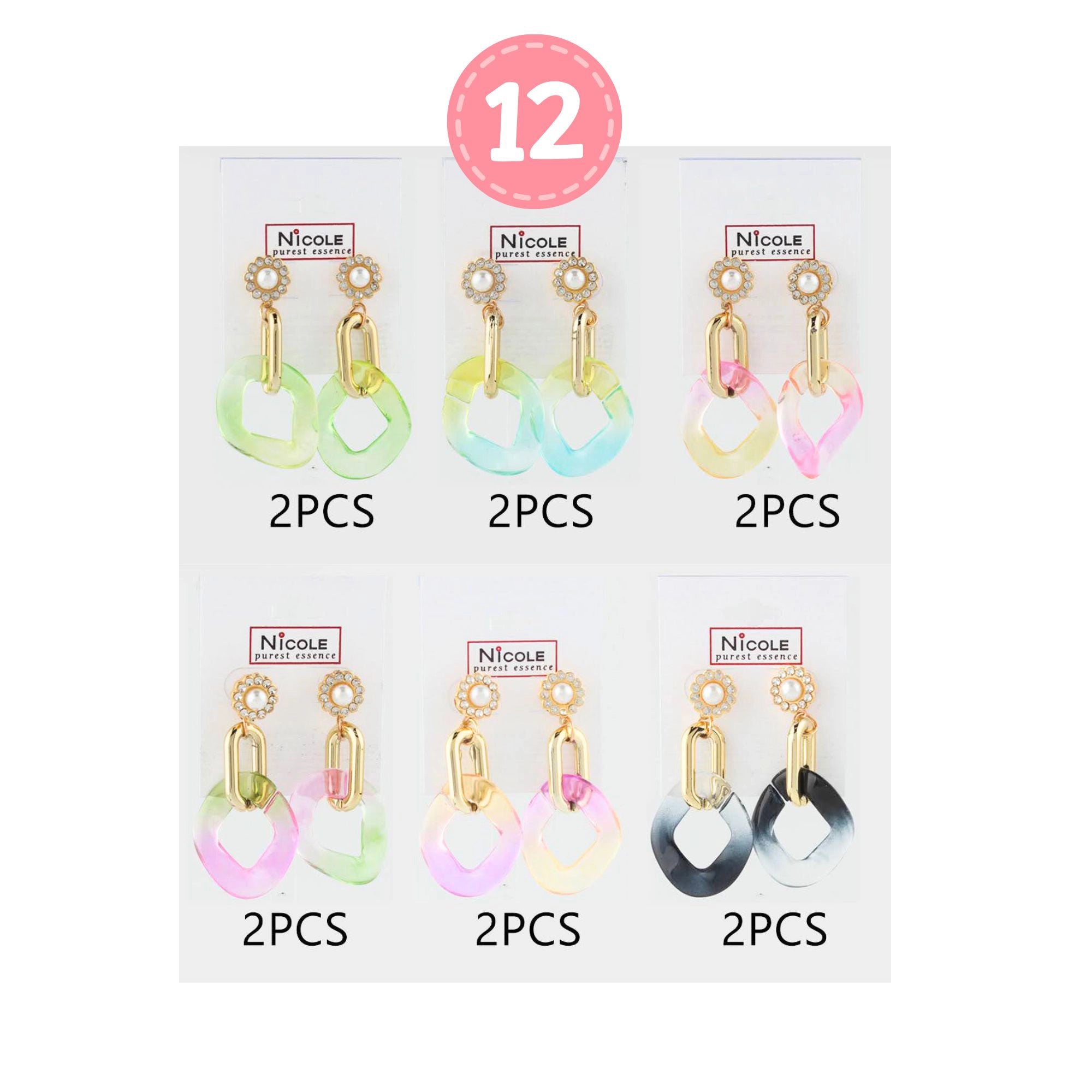Iridescent Link Dangle Earrings | Pearl Stud Statement