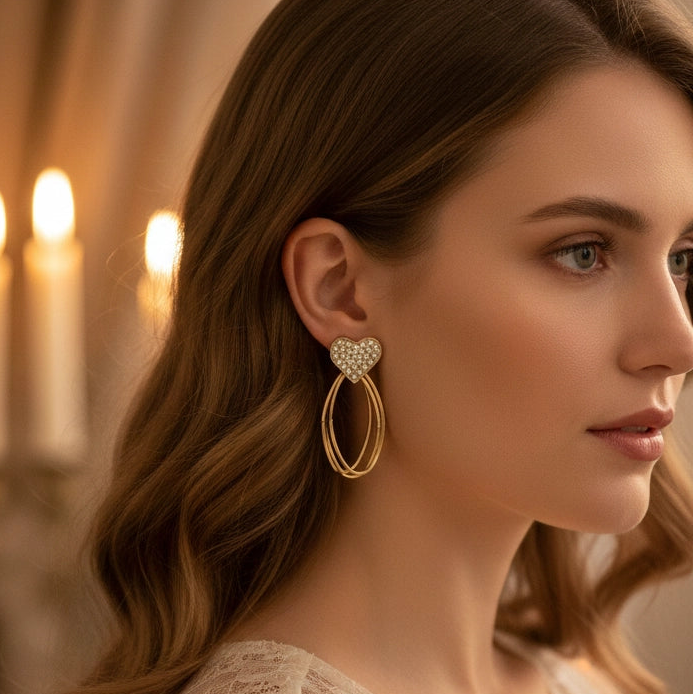 The Perfect Blend of Love and Luxe! Pave Heart & Elongated Oval Dangle Earrings