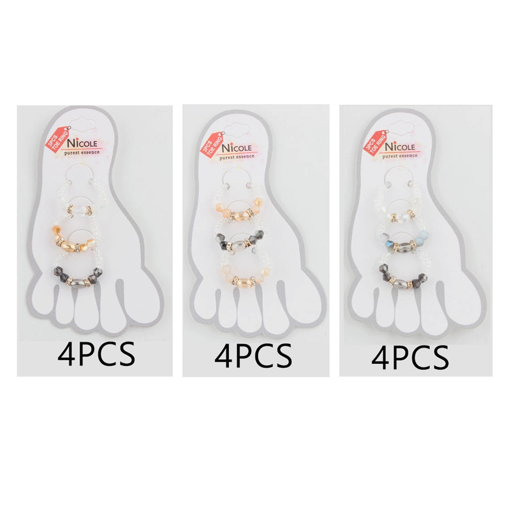Boho Chic Crystal Beaded Stretch Toe Rings – 3-Piece Set