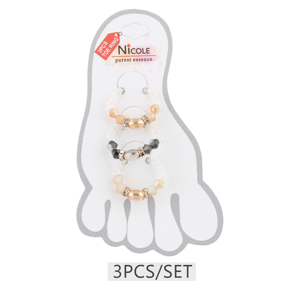 Boho Chic Crystal Beaded Stretch Toe Rings – 3-Piece Set