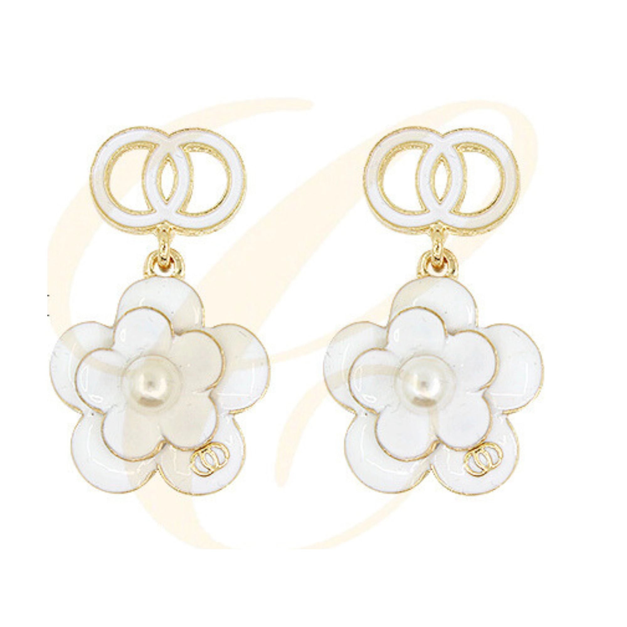Camellia Drop Earrings | Enamel, Pearl, and Stud