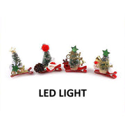 LED Light-Up Christmas Tree Hair Clips – Festive Bottle Brush Tree Alligator Barrette with Santa & Pinecone Accents (12 Pcs) (SHP1)