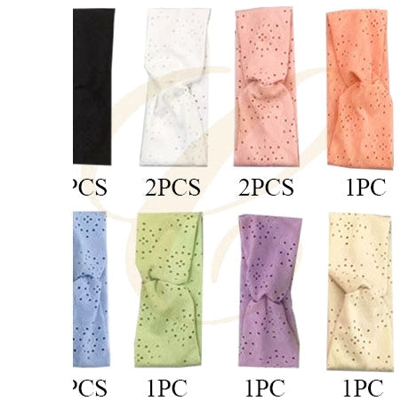 Eyelet Lace Knot Headband - 12-Piece Assorted Pastel Set for Women & Girls (Style SHW-0082)