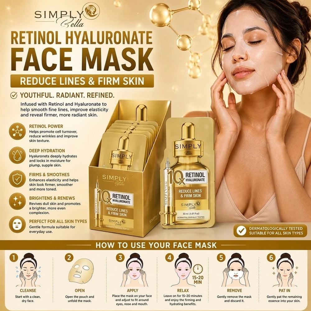 Simply Bella Retinol Hyaluronate Face Sheet Mask (24pcs)