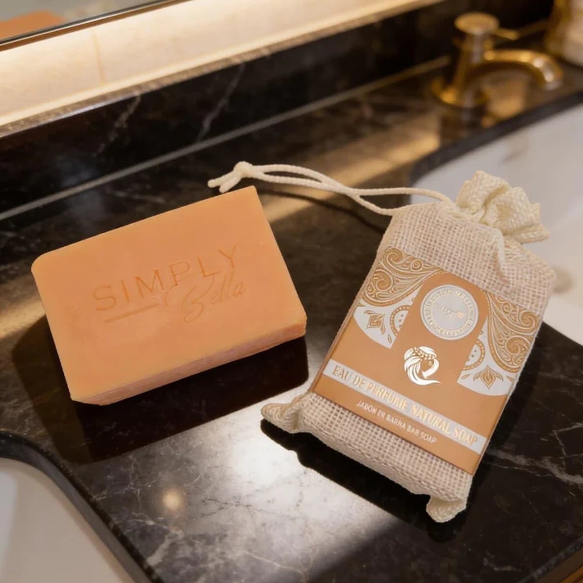 Simply Bella - Eau De Perfume Natural Soap – Luxurious Scented Bar with Exfoliating Mesh Pouch