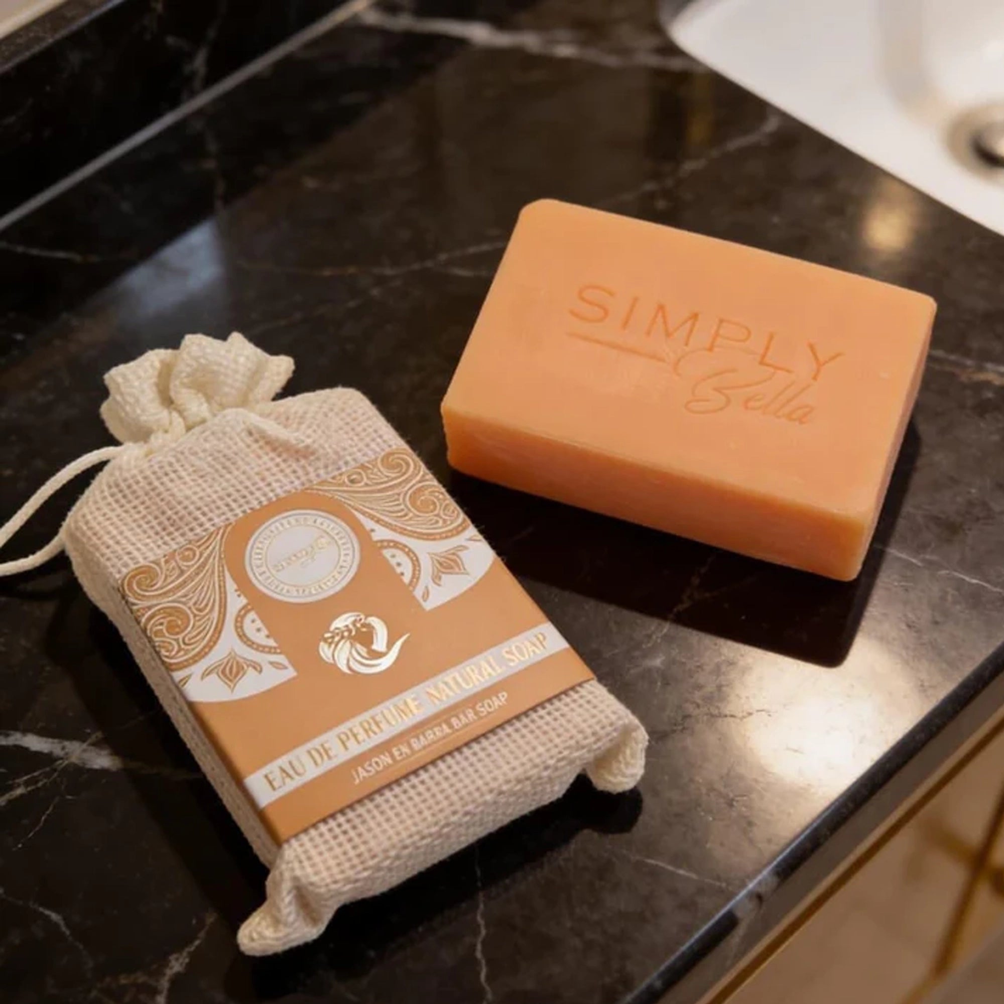 Simply Bella - Eau De Perfume Natural Soap – Luxurious Scented Bar with Exfoliating Mesh Pouch (6pcs)