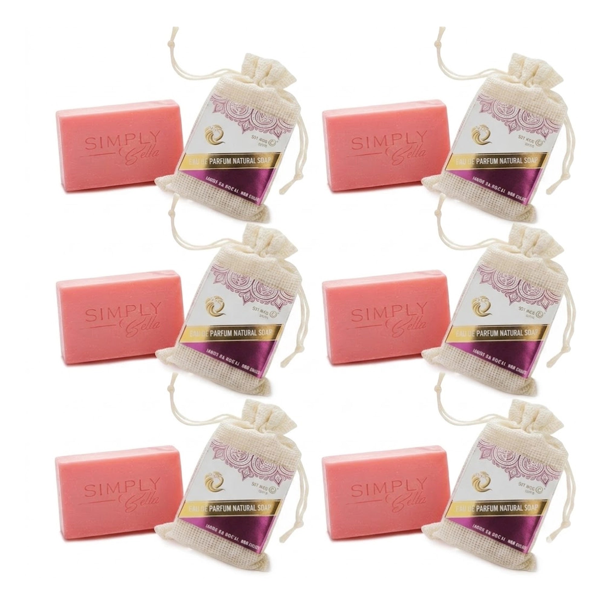 Simply Bella Eau De Parfum Natural Soap – Luxury Scented Pink Bar Soap with Exfoliating Sisal Pouch