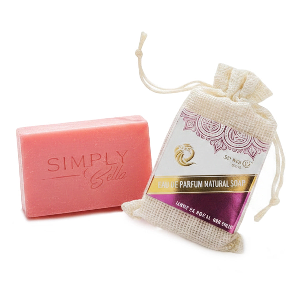 Simply Bella Eau De Parfum Natural Soap – Luxury Scented Pink Bar Soap with Exfoliating Sisal Pouch