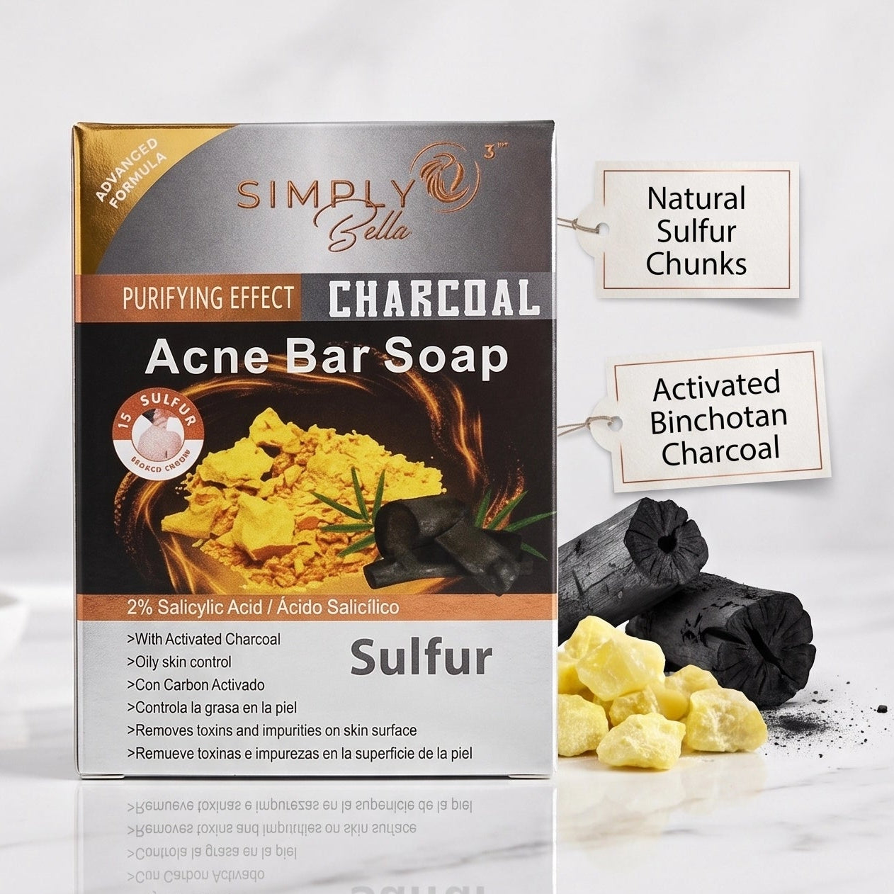 SImply Bella - Activated Charcoal & Sulfur Acne Cleansing Bar Soap (6pk)