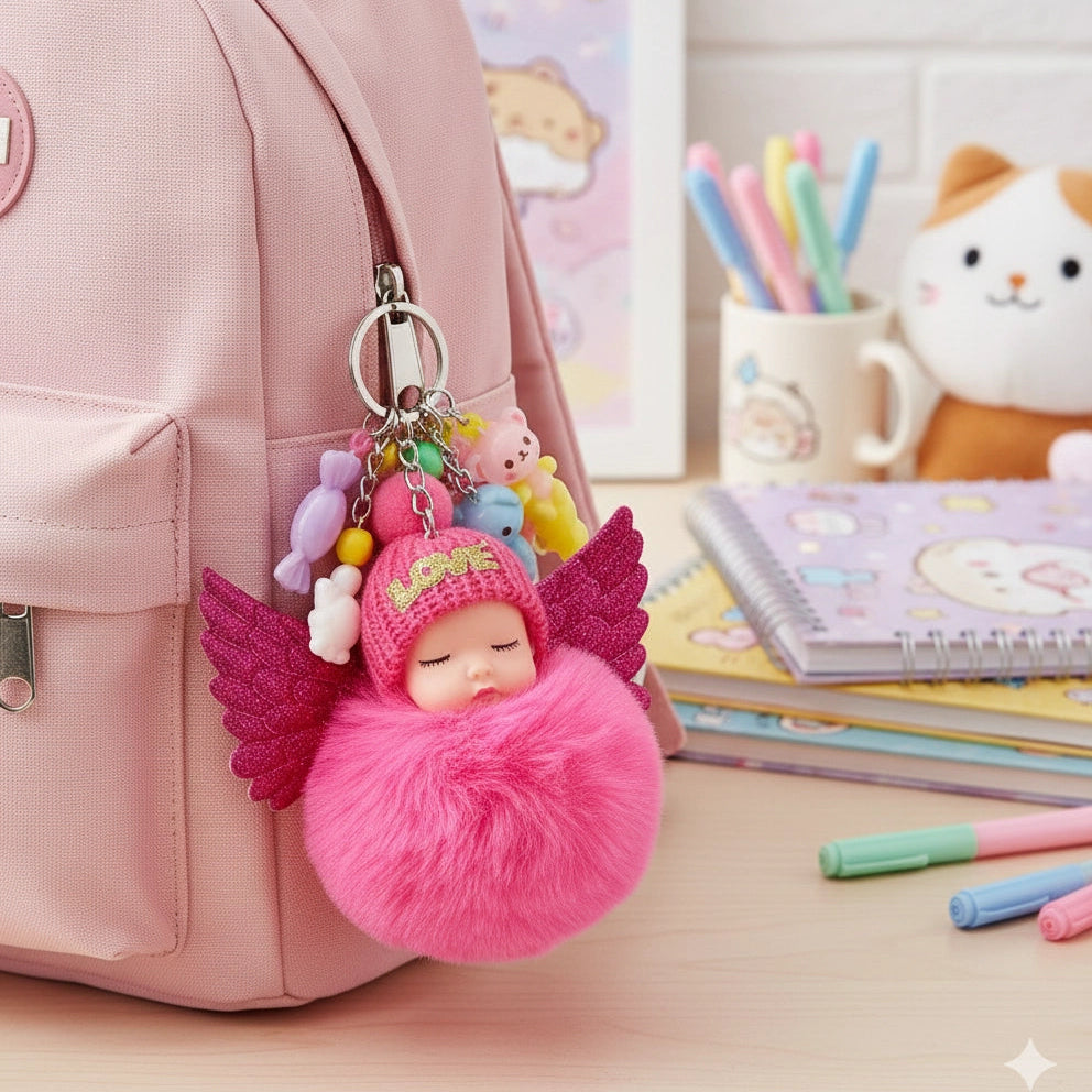 Angel Baby Fluffy Pom Pom Keychain