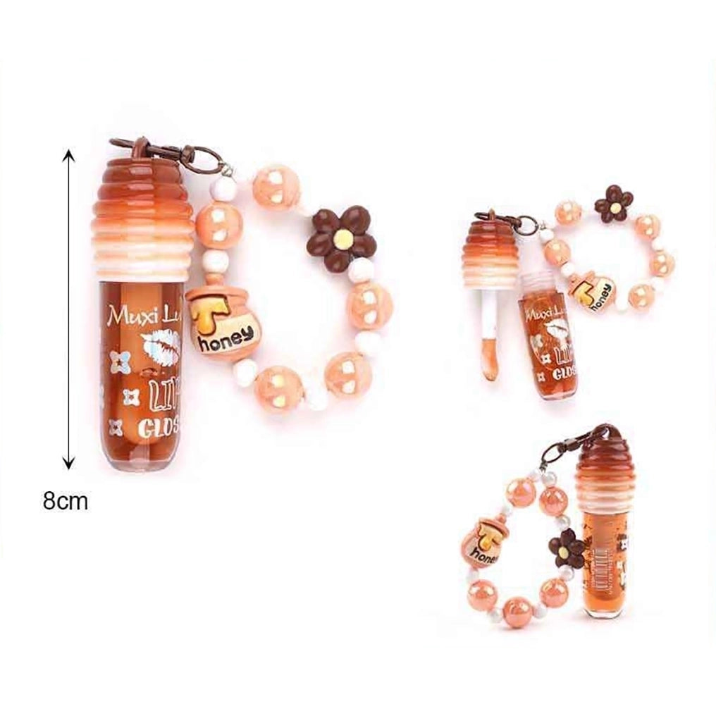 Muxi Lumina Honey Shimmering Lip Gloss Keychain | Waterproof Mini Honeycomb Lip Oil with Beaded Charm (SN59)