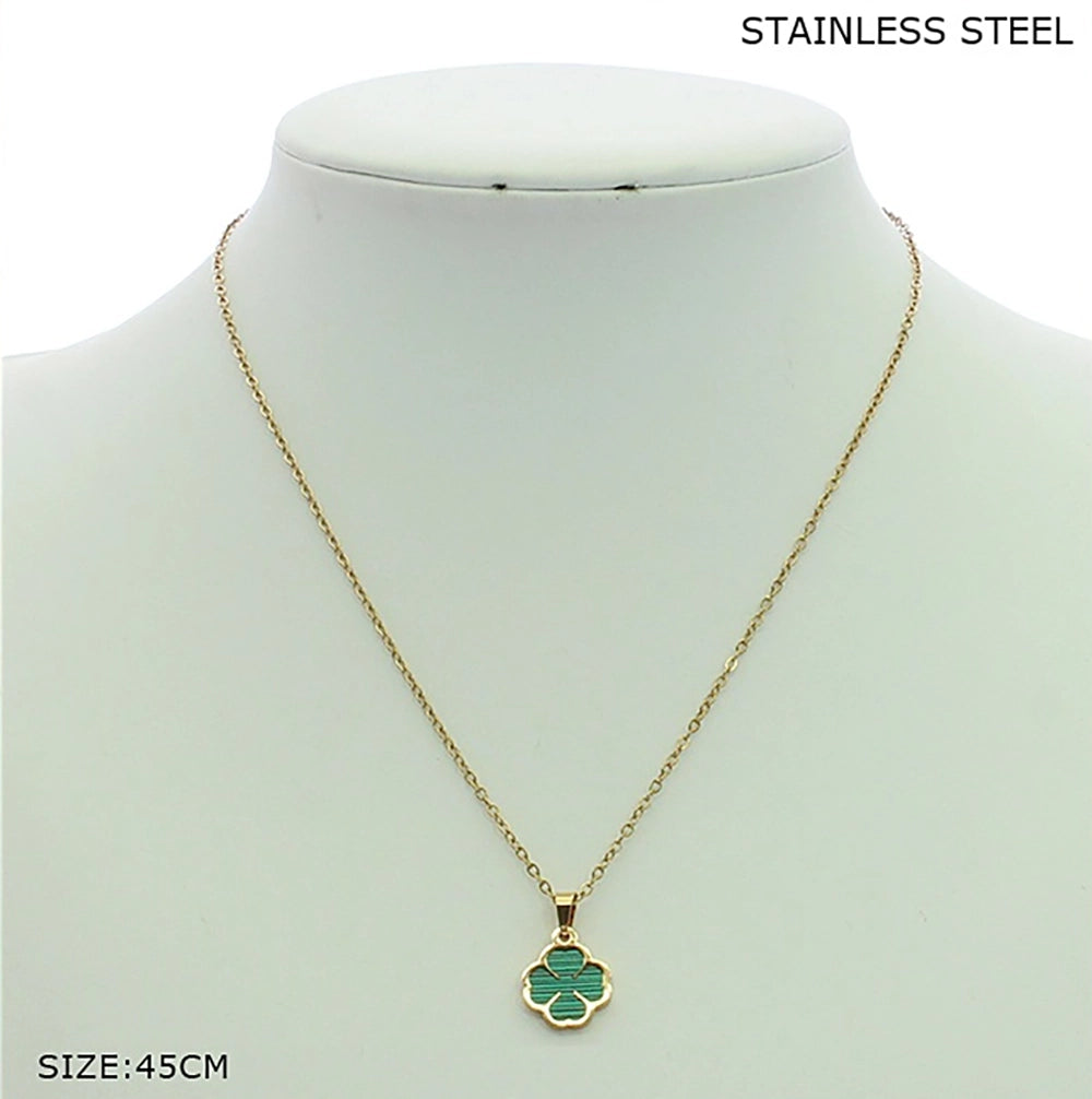 Stainless Steel Four-Leaf Clover Pendant Necklace – 45cm Gold & Silver Chain (SNK-0156GS)