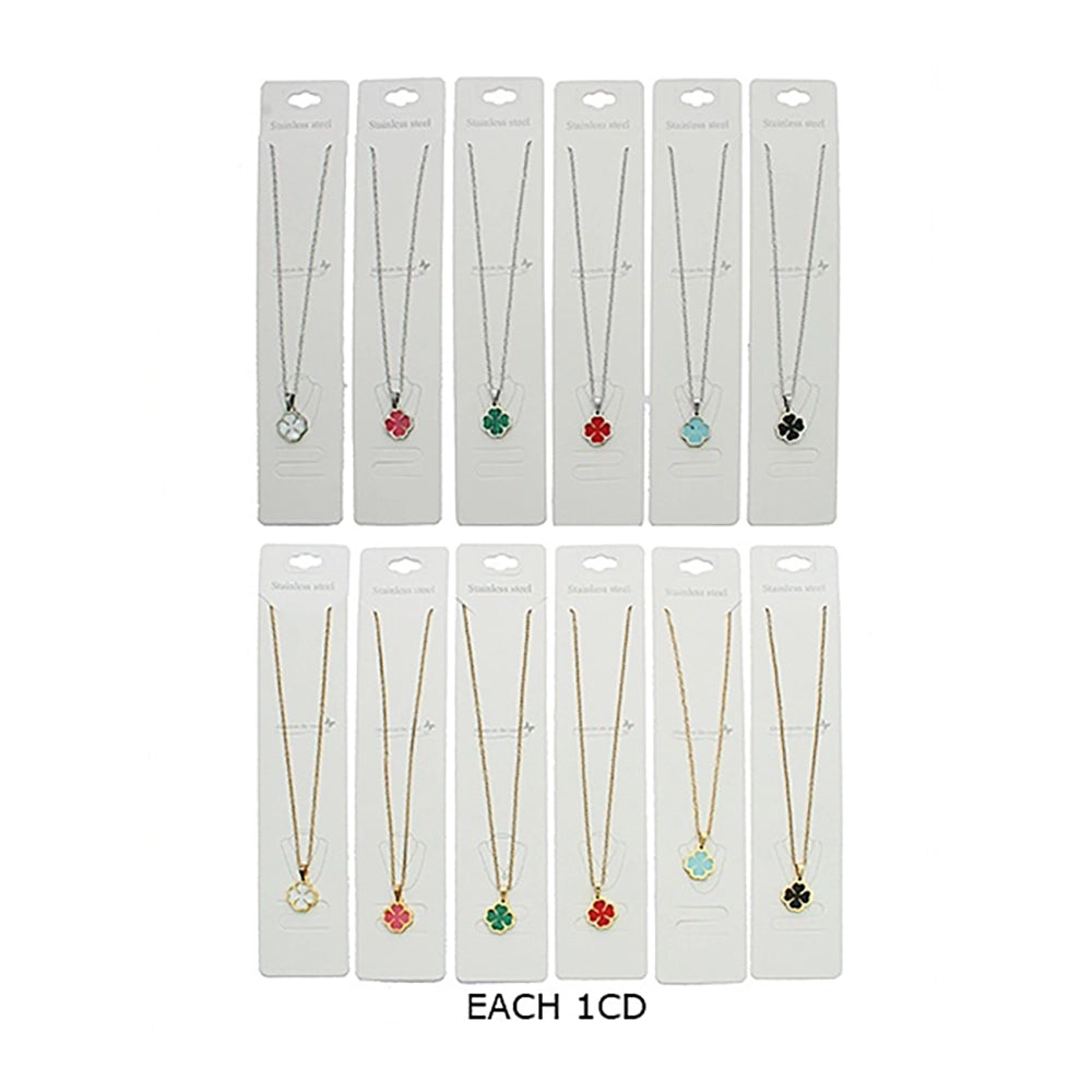 Stainless Steel Four-Leaf Clover Pendant Necklace – 45cm Gold & Silver Chain (SNK-0156GS)