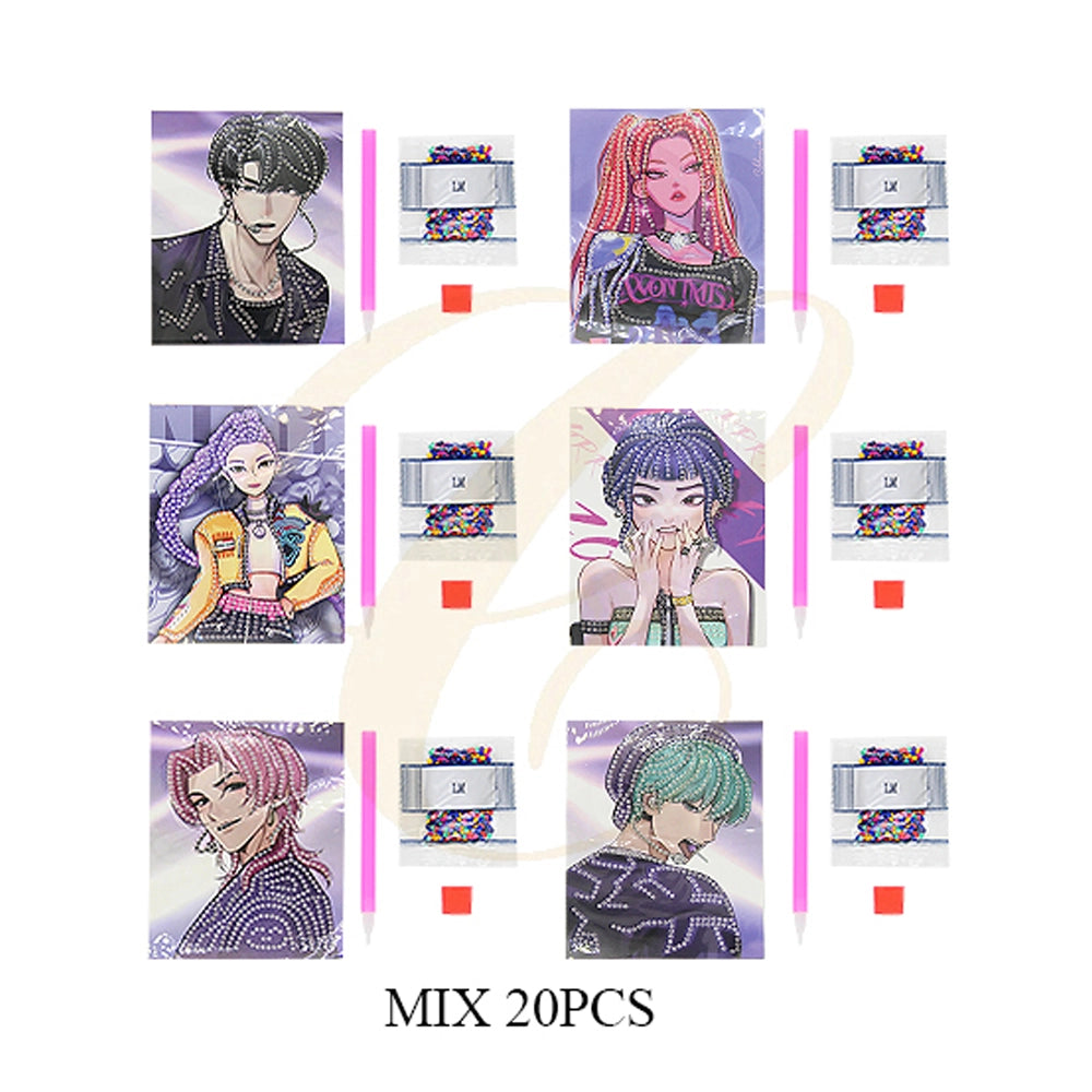20-Pack Mini Diamond Painting Kits for Kids & Adults - K-Pop Anime Style Gem Art Crafts - 14x12.5cm Small Rhinestone Painting Set (SNT-2454)