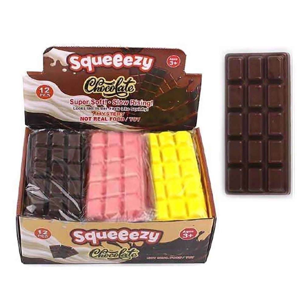 Squeeezy Chocolate Bar Slow-Rising Squishies (12 Pack) – Super Soft Realistic Candy Bar Fidget Toy Set for Kids & Adults (SP6)