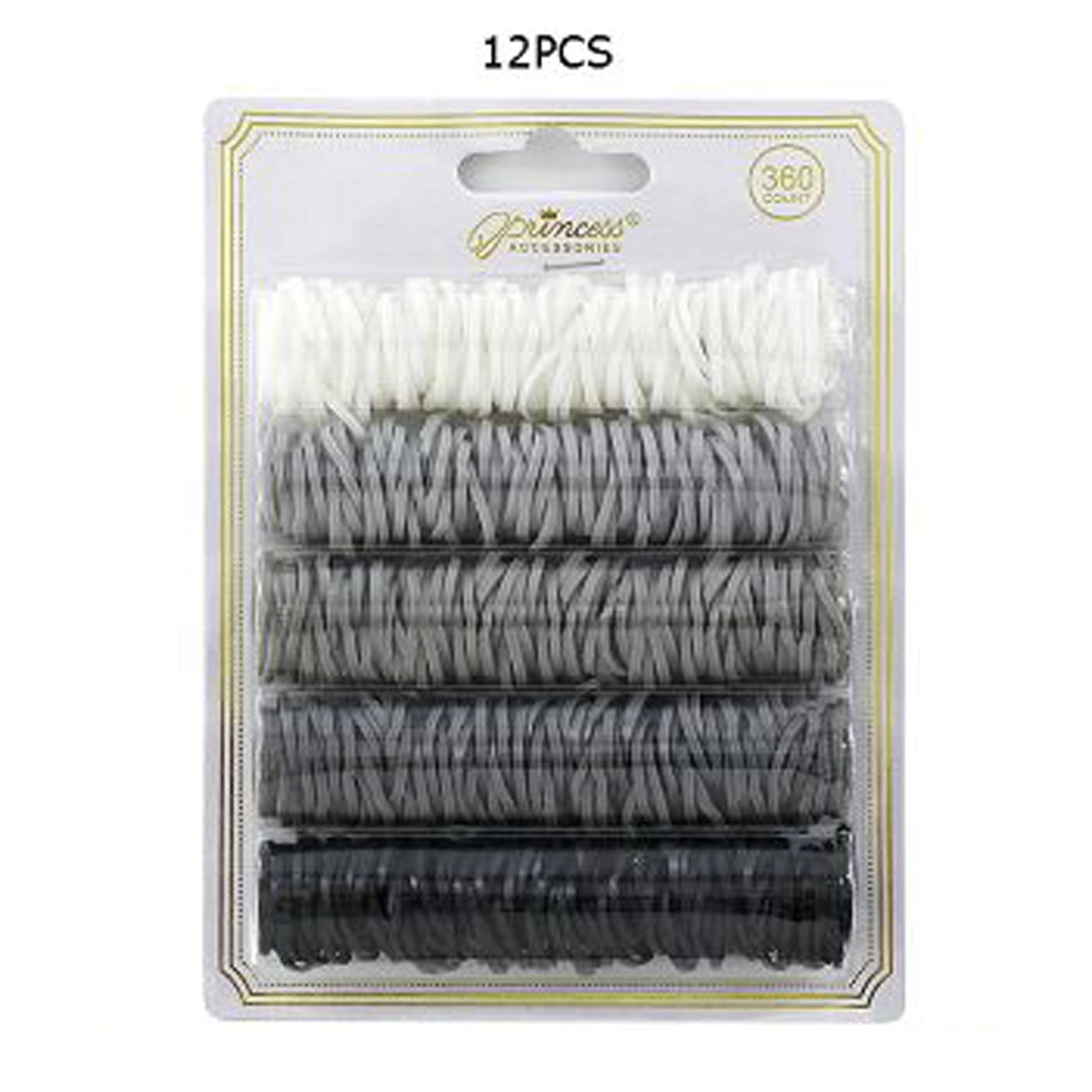 360-Count Neutral Elastic Hair Band Set – 5 Colors (White, Grey, Black) – Bulk Ponytail Holders for All Hair Types (SRB-004GY)