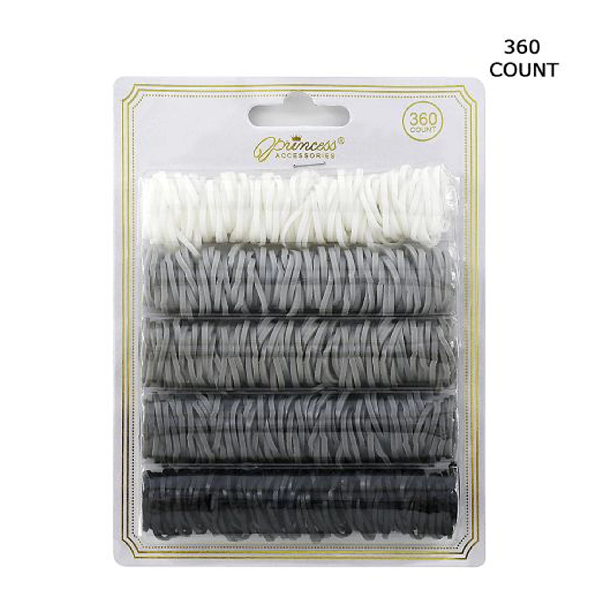 360-Count Neutral Elastic Hair Band Set – 5 Colors (White, Grey, Black) – Bulk Ponytail Holders for All Hair Types (SRB-004GY)