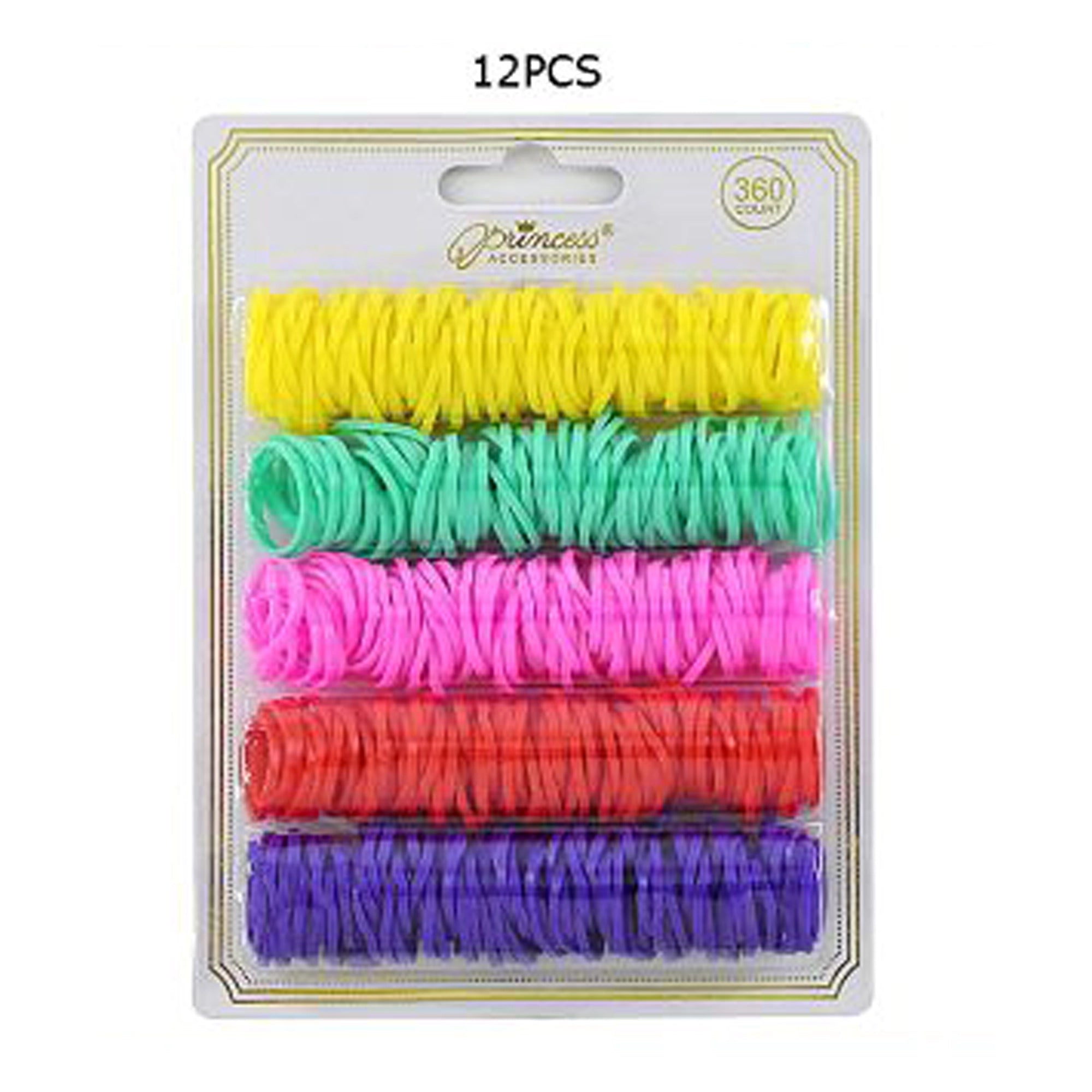 360-Count Colorful Elastic Hair Ties – Small Rubber Bands for Braids and Ponytails – 5 Bright Neon Colors (SRB-004R)