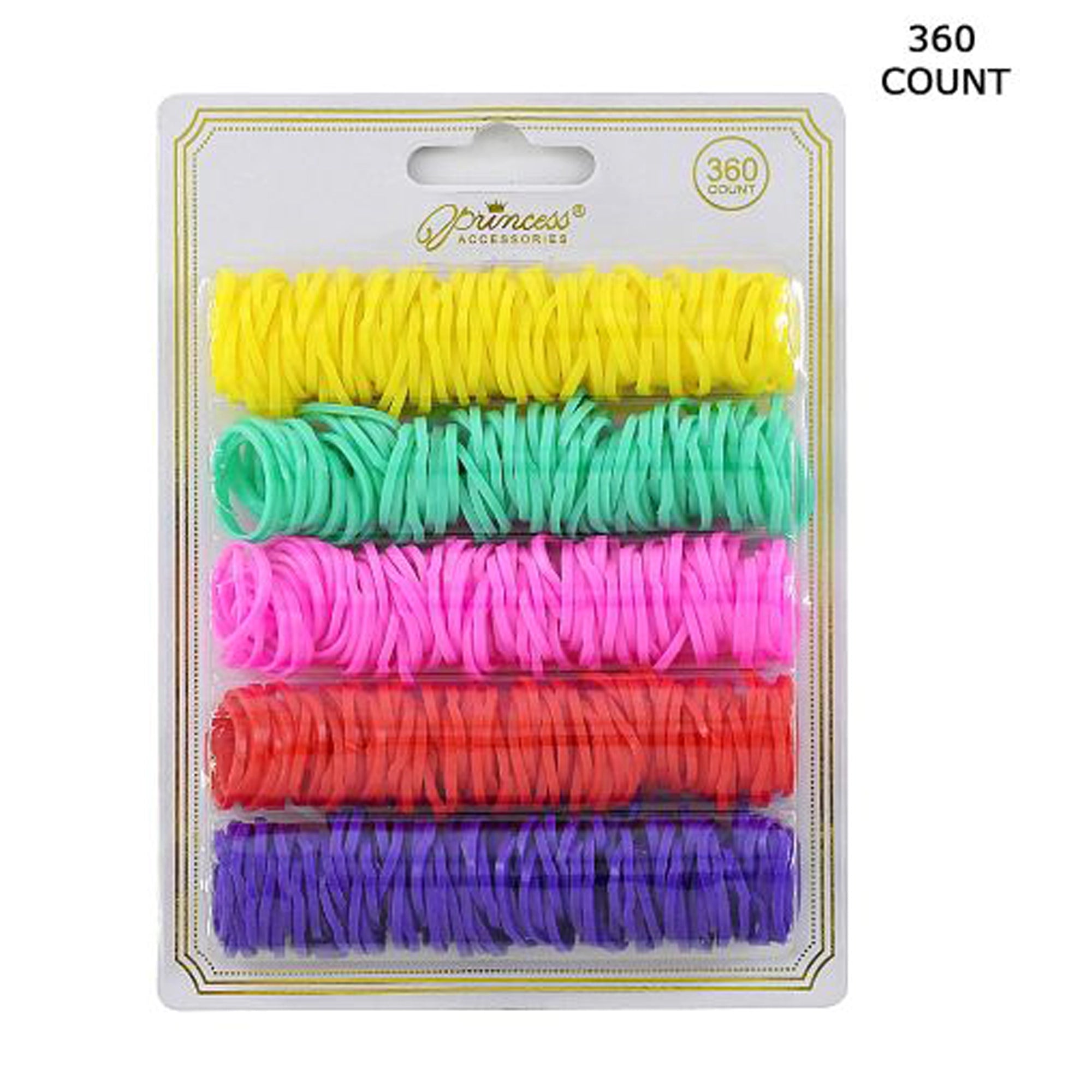 360-Count Colorful Elastic Hair Ties – Small Rubber Bands for Braids and Ponytails – 5 Bright Neon Colors (SRB-004R)
