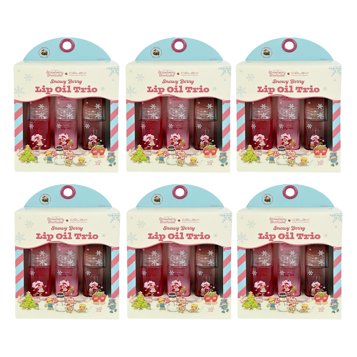Strawberry Shortcake x Célavi Snowy Berry Lip Oil Trio – Limited Edition Holiday Lip Care Set