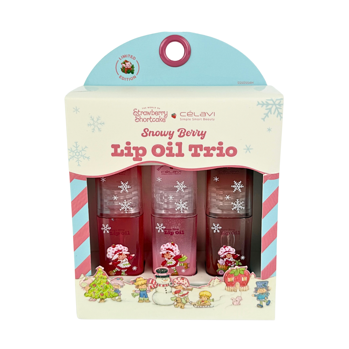Strawberry Shortcake x Célavi Snowy Berry Lip Oil Trio – Limited Edition Holiday Lip Care Set