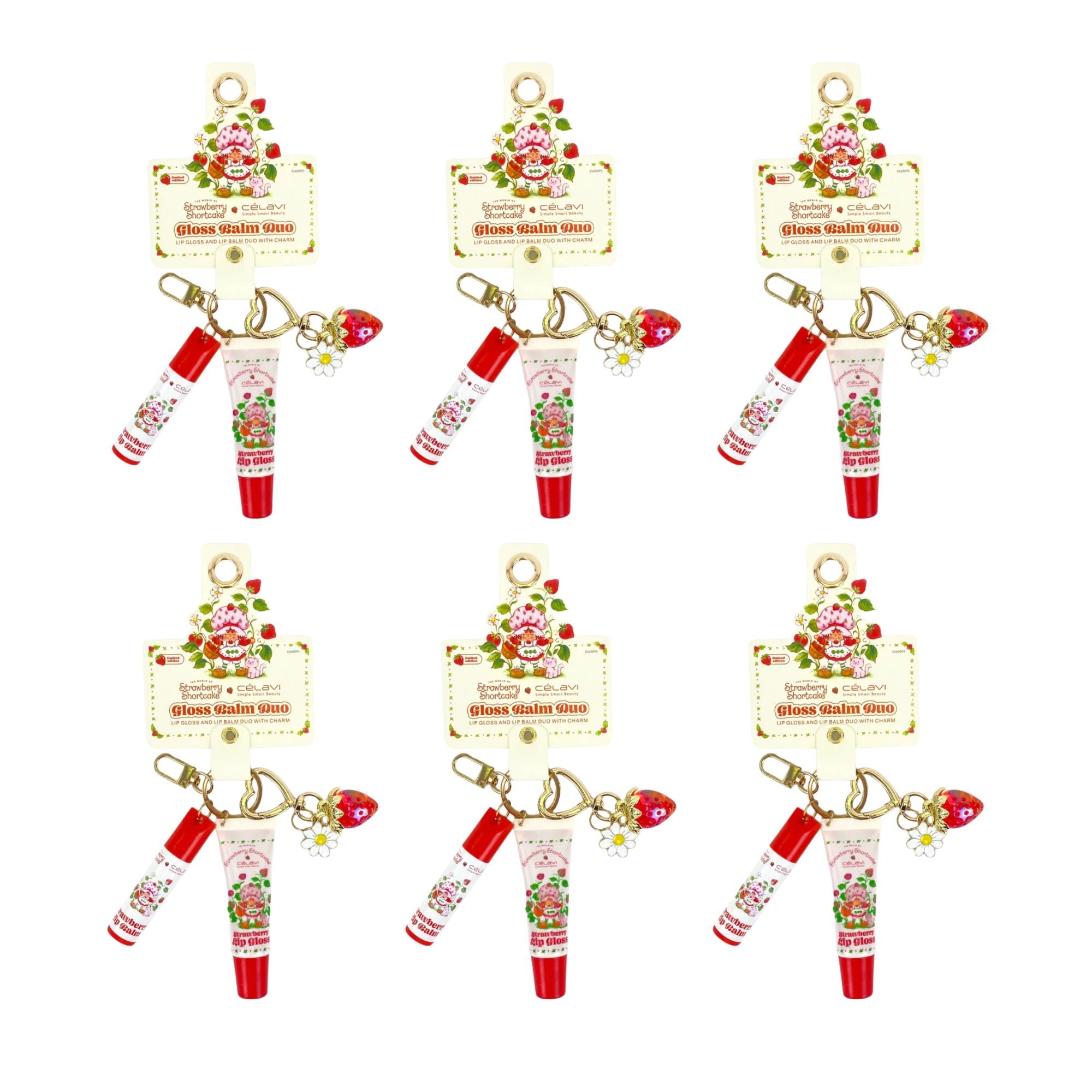 Celavi - Cute Strawberry Shortcake Gloss Balm Duo with Keychain