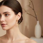 Whimsical Heart-Shaped Hoop Earrings with Cute Feline Cutout Charms (SSE-0116GS)