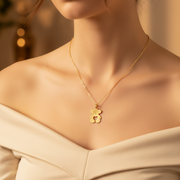 Heart-Cutout Teddy Bear Necklace | Hypoallergenic Stainless Steel (SSN-0030GS)