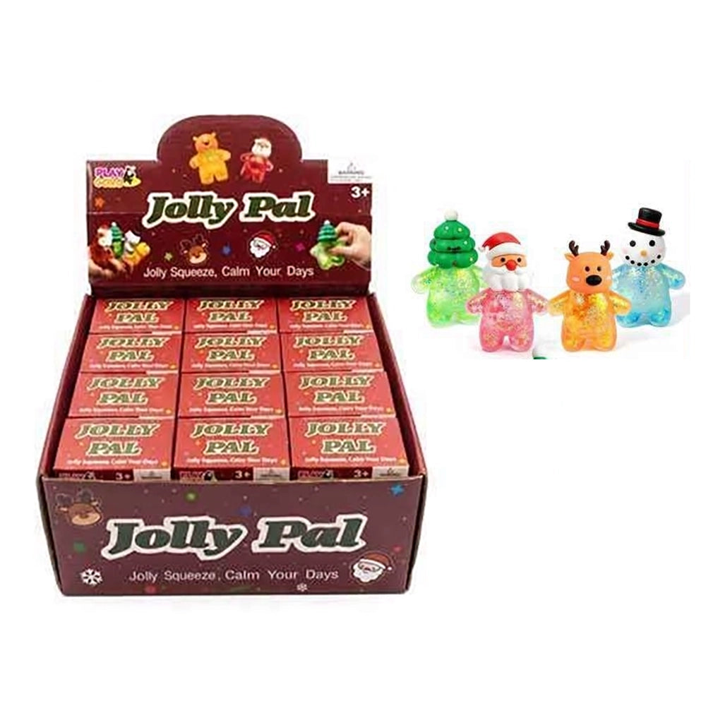 Jolly Pal Christmas Squishy Toys (8cm) – Glitter Gel Holiday Fidget Toys for Kids, Christmas Party Favors & Stocking Stuffers (STY1)