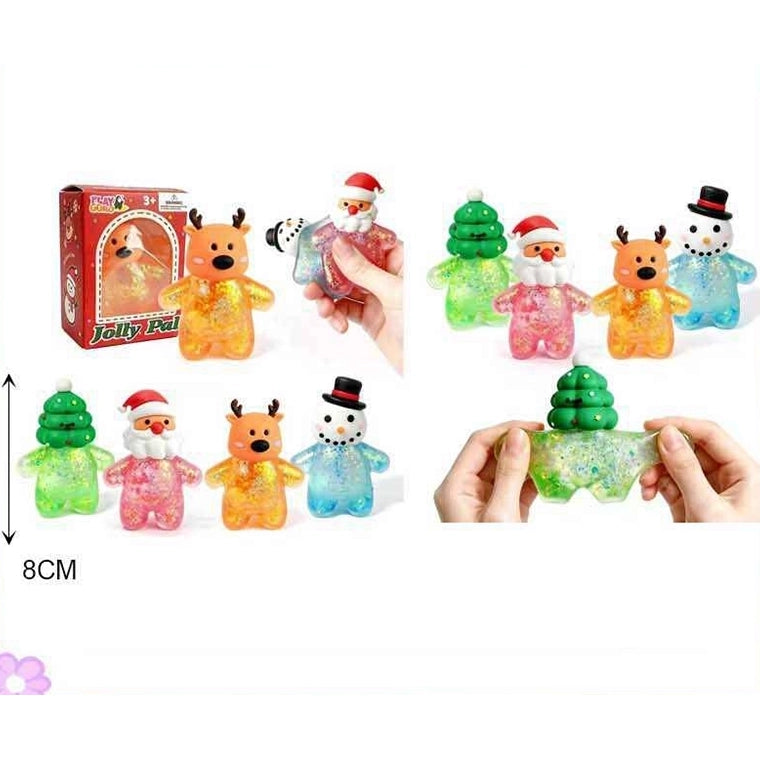 Jolly Pal Christmas Squishy Toys (8cm) – Glitter Gel Holiday Fidget Toys for Kids, Christmas Party Favors & Stocking Stuffers (STY1)