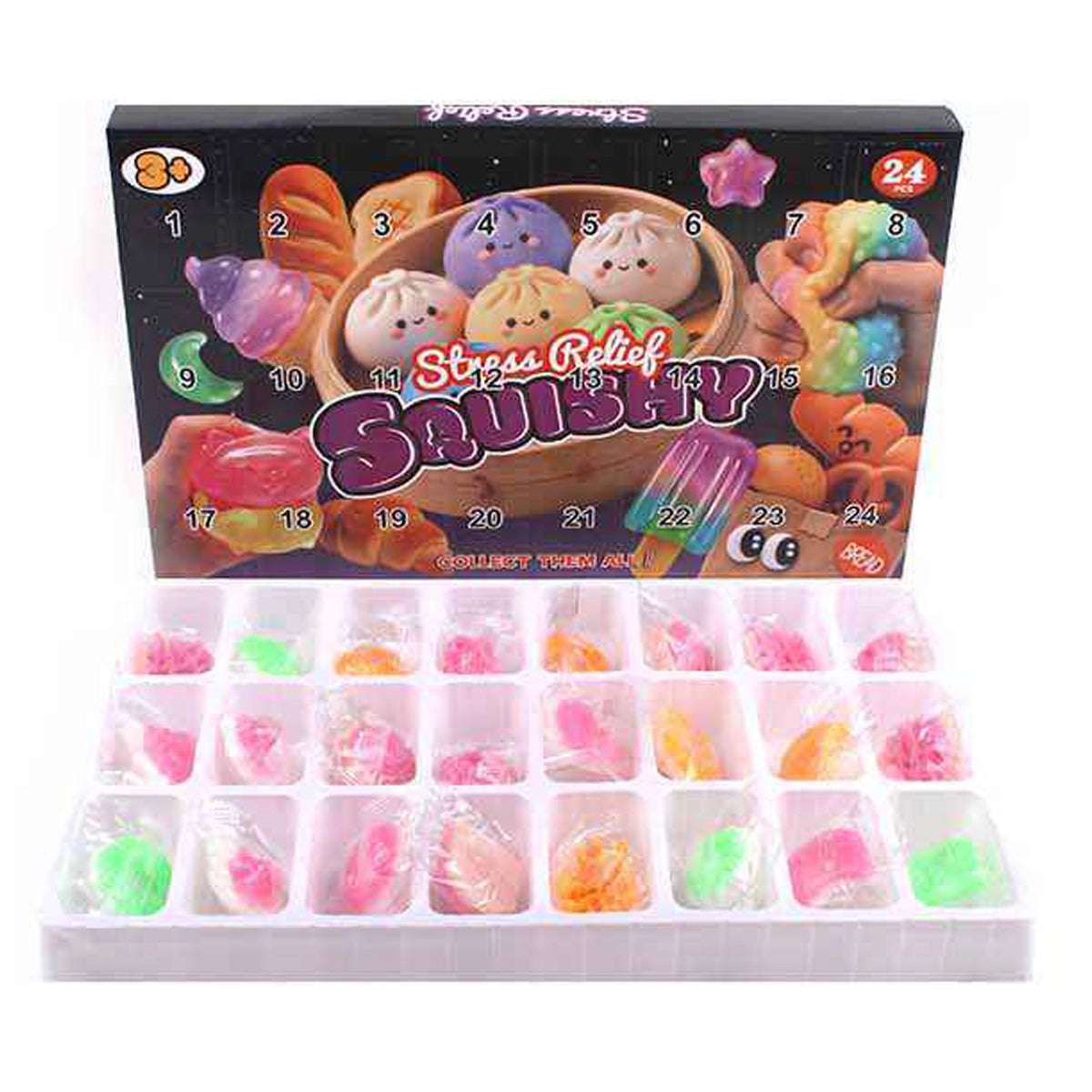 24-Day Food & Steamed Bun Mochi Squishy Advent Calendar | Stress Relief Fidget Toy Blind Box Set (STY17)