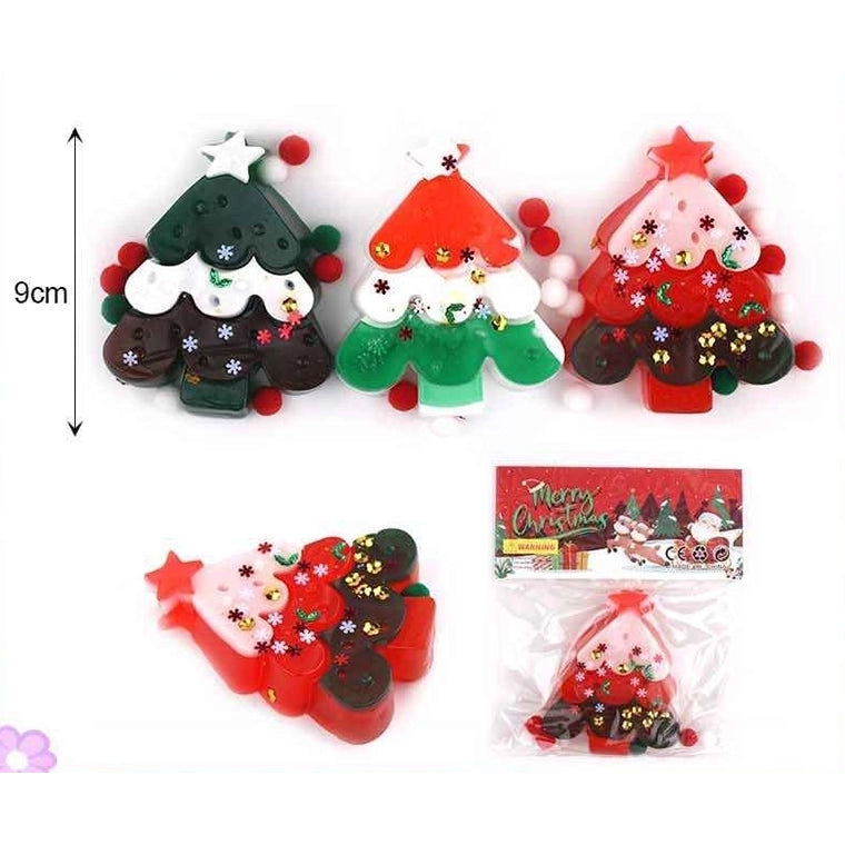 Christmas Tree Squishy Fidget Toy – Multi-Color Layered Holiday Stress Relief Toy with Star Topper & Pom Poms  (STY19)