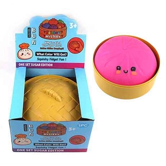 Cute Steamed Bun Squishy Toy with Steamer Container – Mystery Colors Sugar Edition Fidget Stress Reliever (STY26)