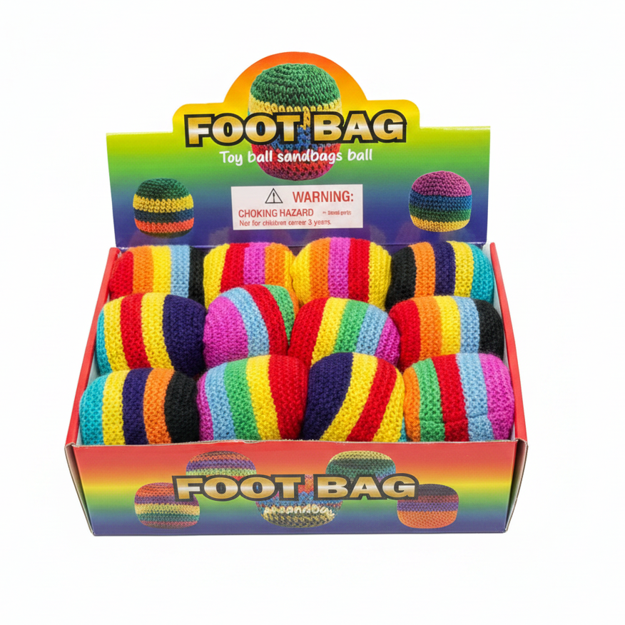 Classic Crochet Foot Bag Hacky Sack Set – Colorful Woven Juggling Balls & Sandbags for Kids, Teens, and Adults – Outdoor Backyard Games & Foot Fitness (1-Piece / Bulk Assorted Colors)