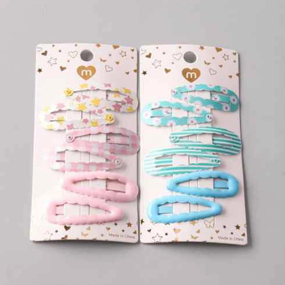 Pastel Enamel Snap Hair Clips - 6-Piece Patterned & Solid Set (TCK1424)