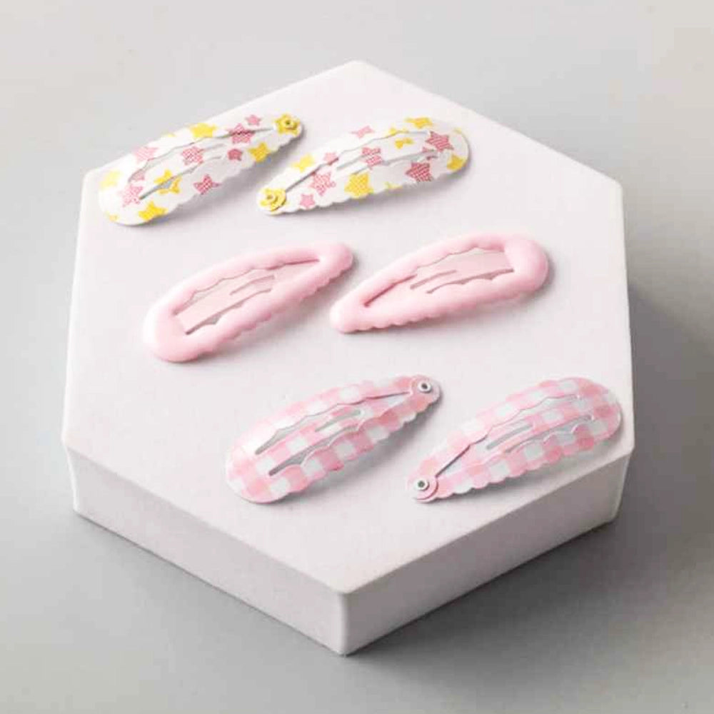 Pastel Enamel Snap Hair Clips - 6-Piece Patterned & Solid Set (TCK1424)