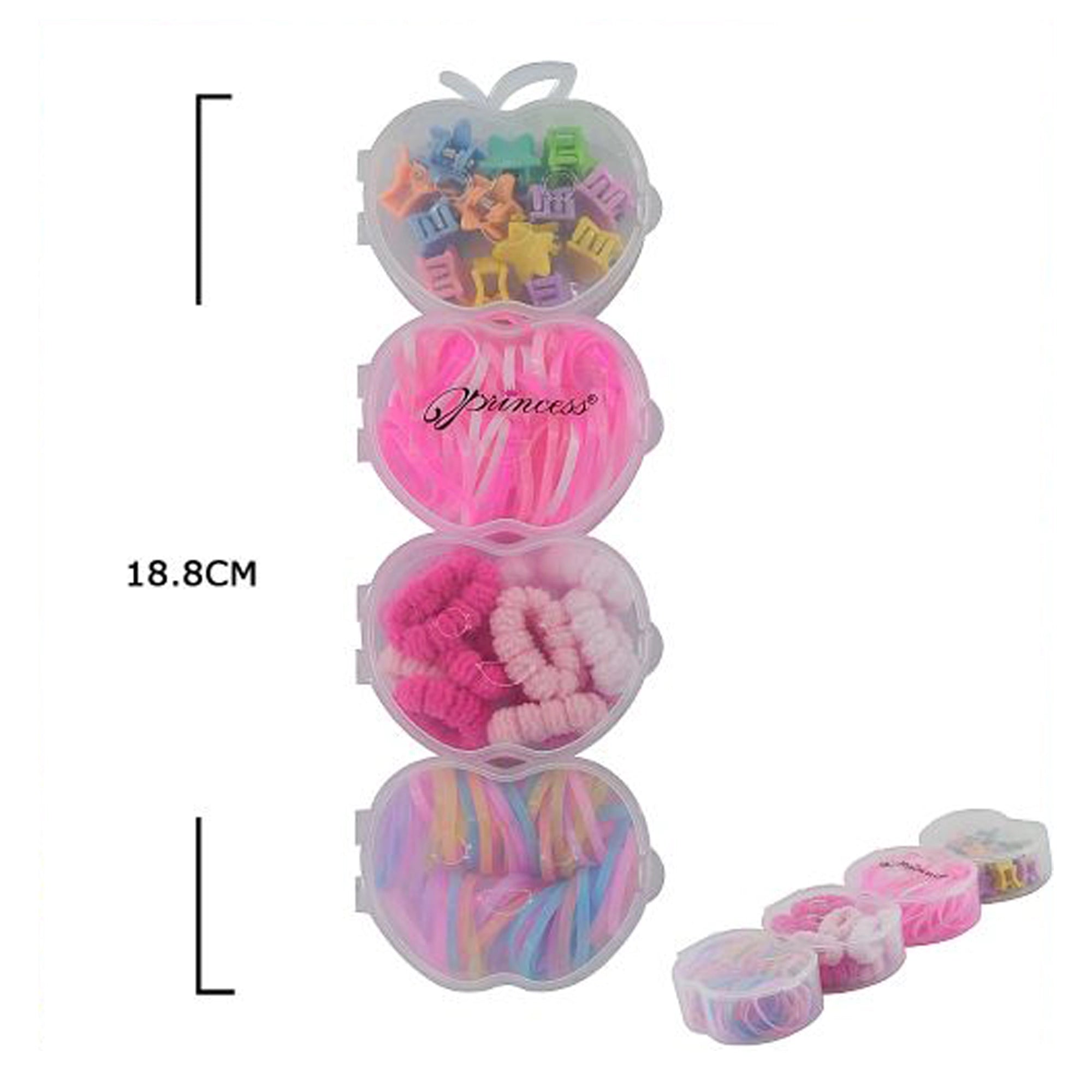 4-Tier Apple-Shaped Hair Accessory Set - Colorful Elastic Bands & Mini Clips (TK-1017M)