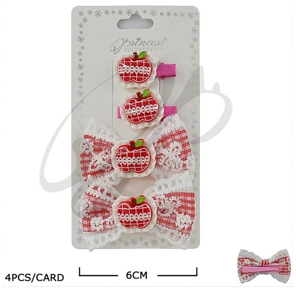 4-Piece Kids Fruit & Lace Hair Clip Set – Gingham Ribbon Bows & Cute Character Alligator Clips for Girls (TK-1018M)