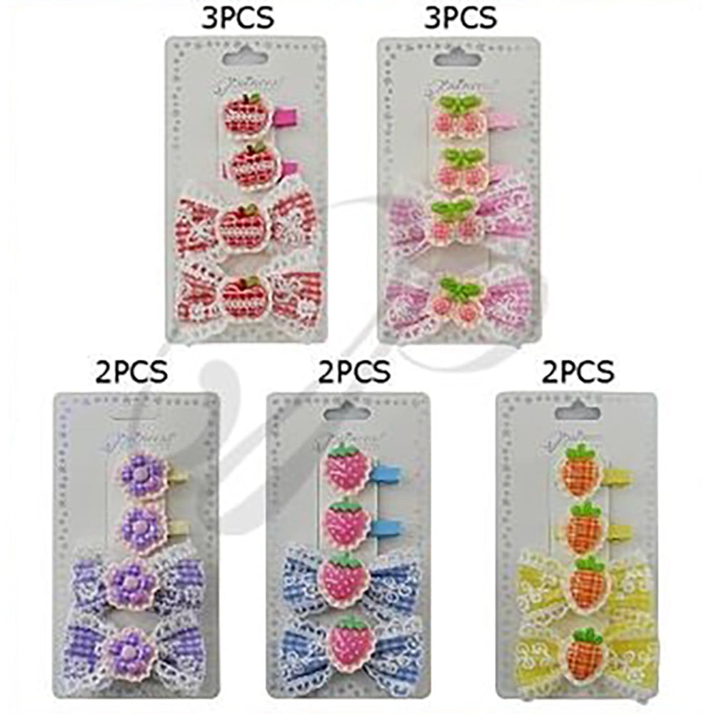4-Piece Kids Fruit & Lace Hair Clip Set – Gingham Ribbon Bows & Cute Character Alligator Clips for Girls (TK-1018M)